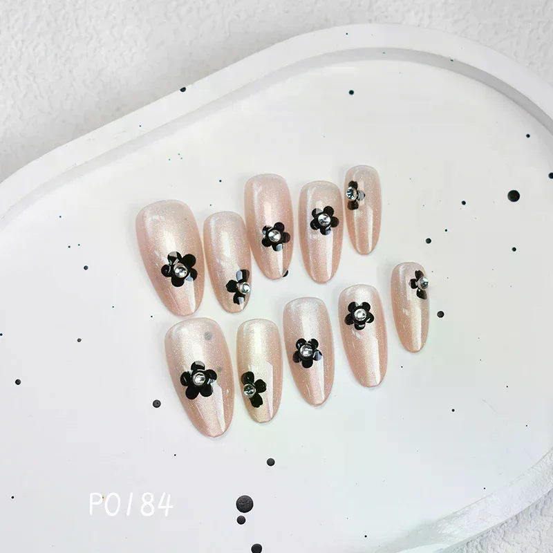 Nail Art Cat Eye Simple - 30 Uñas Postizas con Diseño Floral,