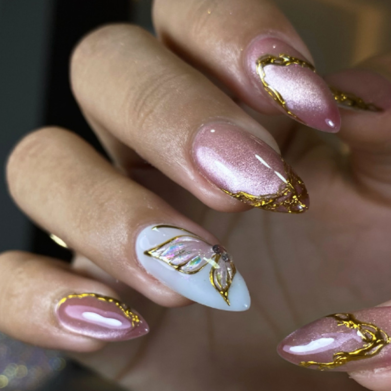 Nail Art Cat Eye Simple - Uñas Postizas Almendradas Efecto Ojo de