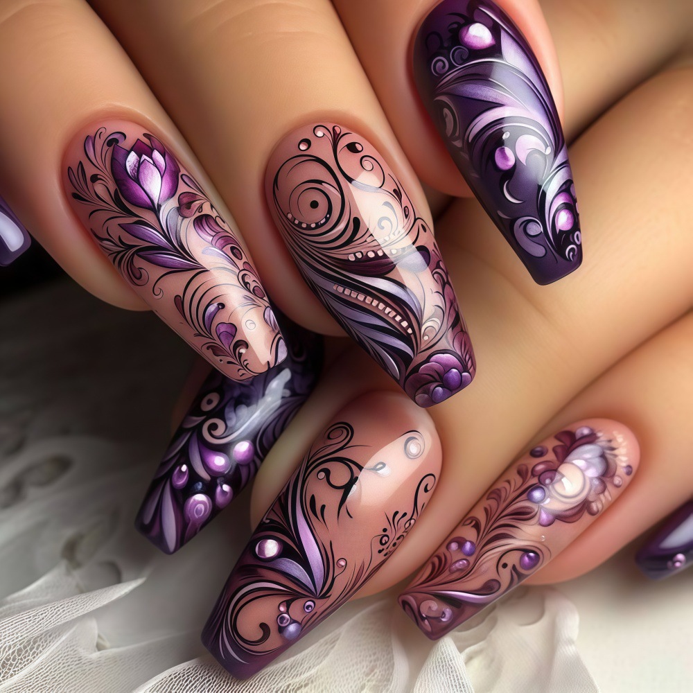 Nail Art Full Design - Uñas postizas medianas para mujeres y