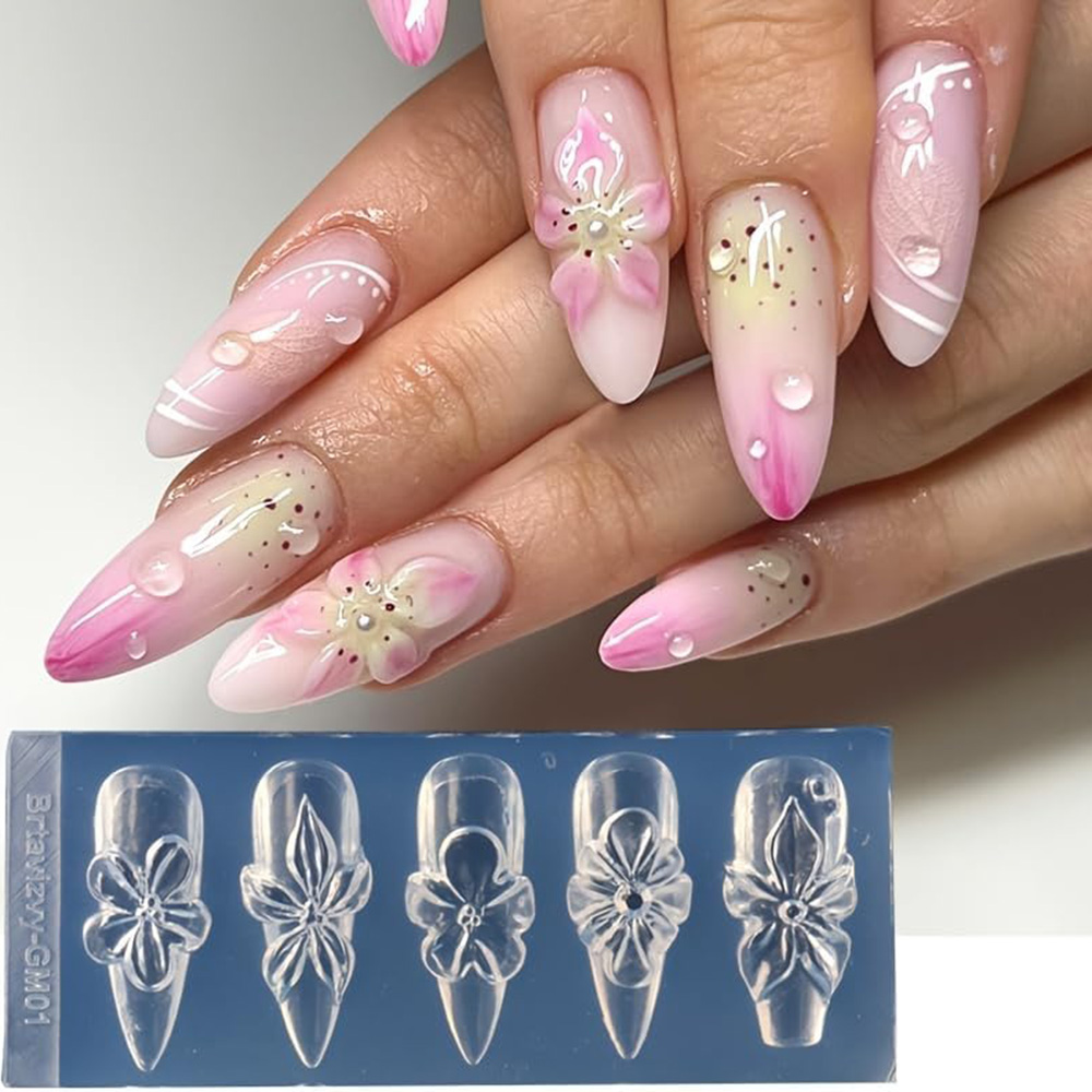 Nail Art Elegant - Moldes de silicona 3D florales para