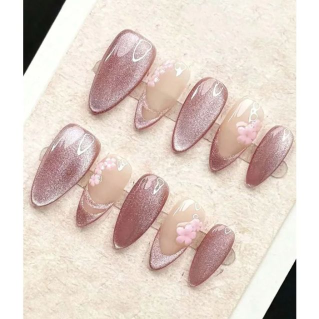 Nail Art Cat Eye Simple - 10 Uds. De uñas medianas hechas