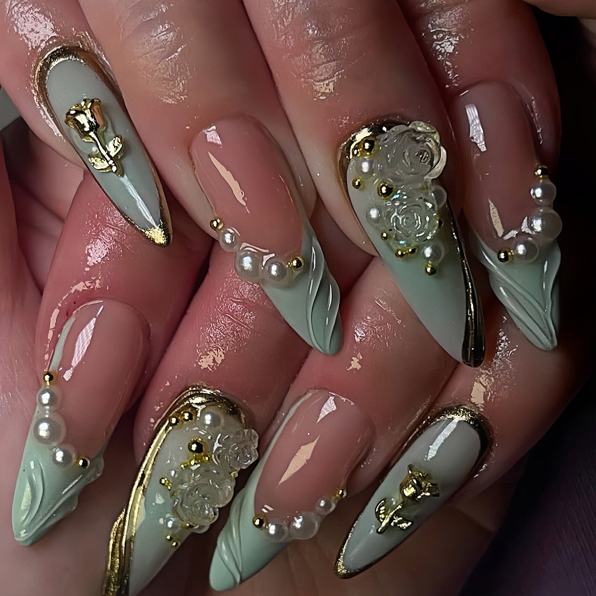 24 Uñas Postizas Verdes Ojo de - Nail Art French Nails reseña y precio