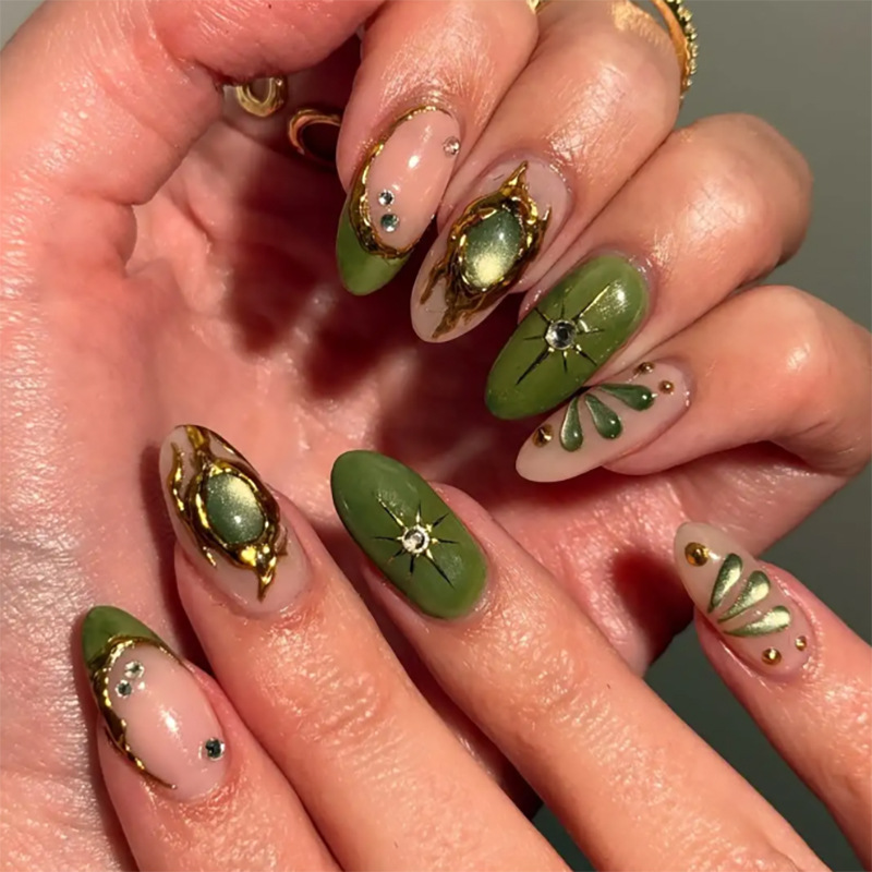 24 Uñas Postizas Verdes Ojo de - Nail Art French Nails reseña y precio