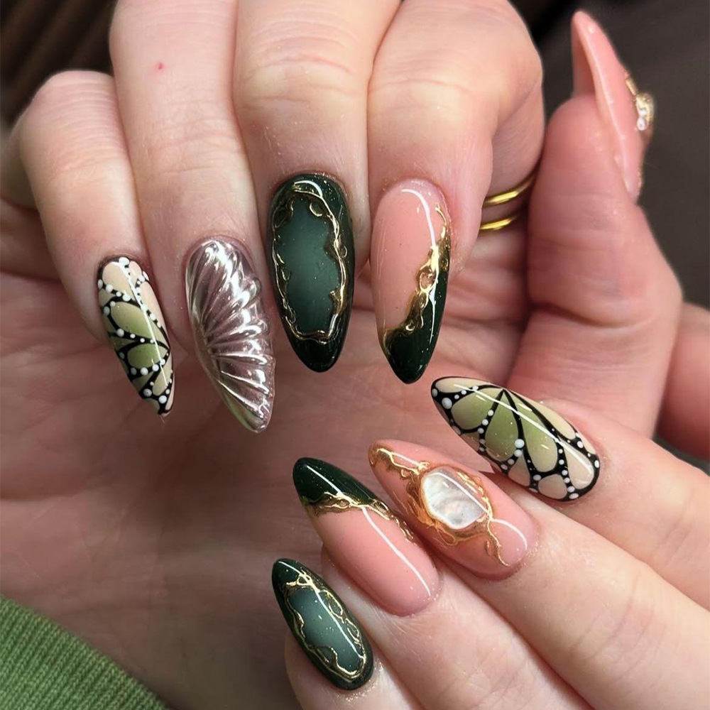 24 Uñas Postizas Verdes Ojo de - Nail Art French Nails reseña y precio