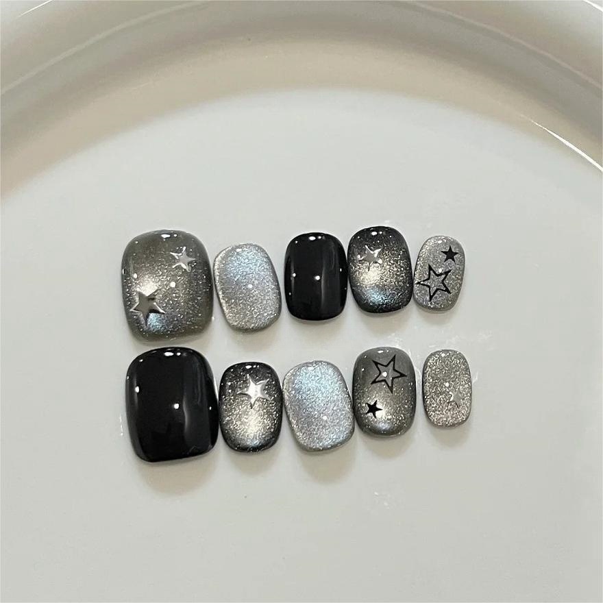 10 Uñas Postizas Cortas Negras - Nail Art Cat Eye Simple reseña y precio